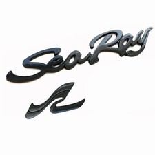 2PCS SEA RAY SEARAY SR SCRIPT GLOSS BLACK EMBLEM BADGE BOAT LOGO 12-3/4