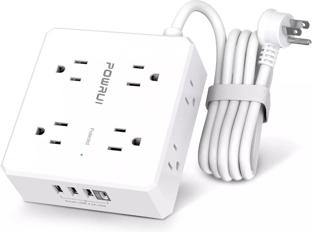 Surge Protector 8 Standard Receptacle Outlets and 4 USB Ports Flat Plug Cord-image