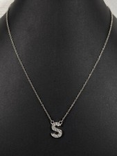 Initial Letter S Rhinestone Small Charm Silver Tone Necklace 20 in