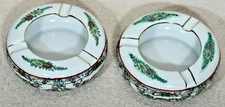 Pair of Chinese Rose Medallion Hand Painted Ashtray Vintage Stamped
