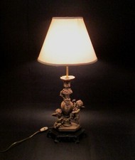 ✅ ANTICA LAMPADA CON PUTTI CHERUBINI META' 900 TABLE LAMPS ANTIQUE - 3767