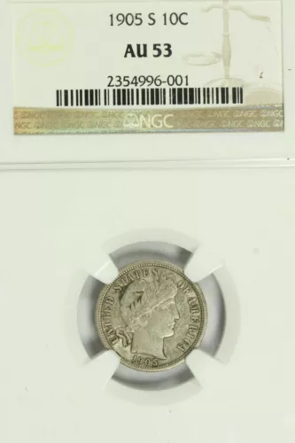 1905-S Barber Dime : NGC AU53