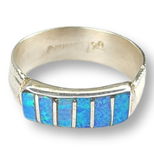 Southwestern Sterling Silver 925 Channel Inlay Faux Opal Ring Size 6 Signed