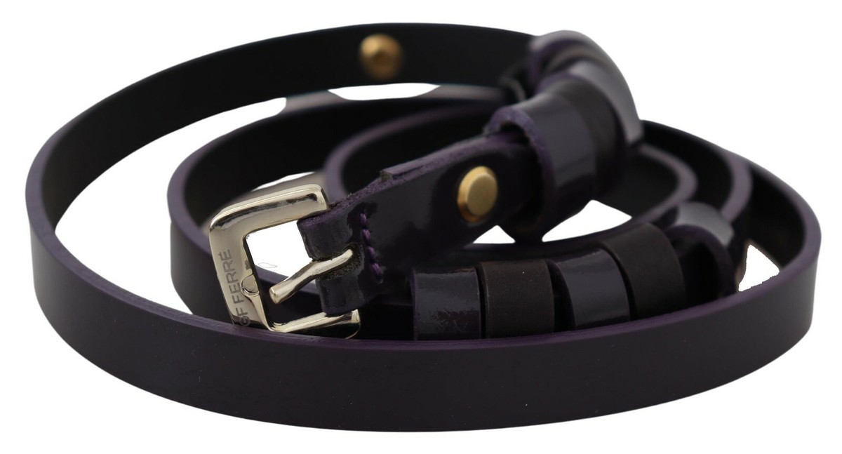 GF FERRE Belt Black Leather Thin Gold Metal Chrome Buckle  display picture 2