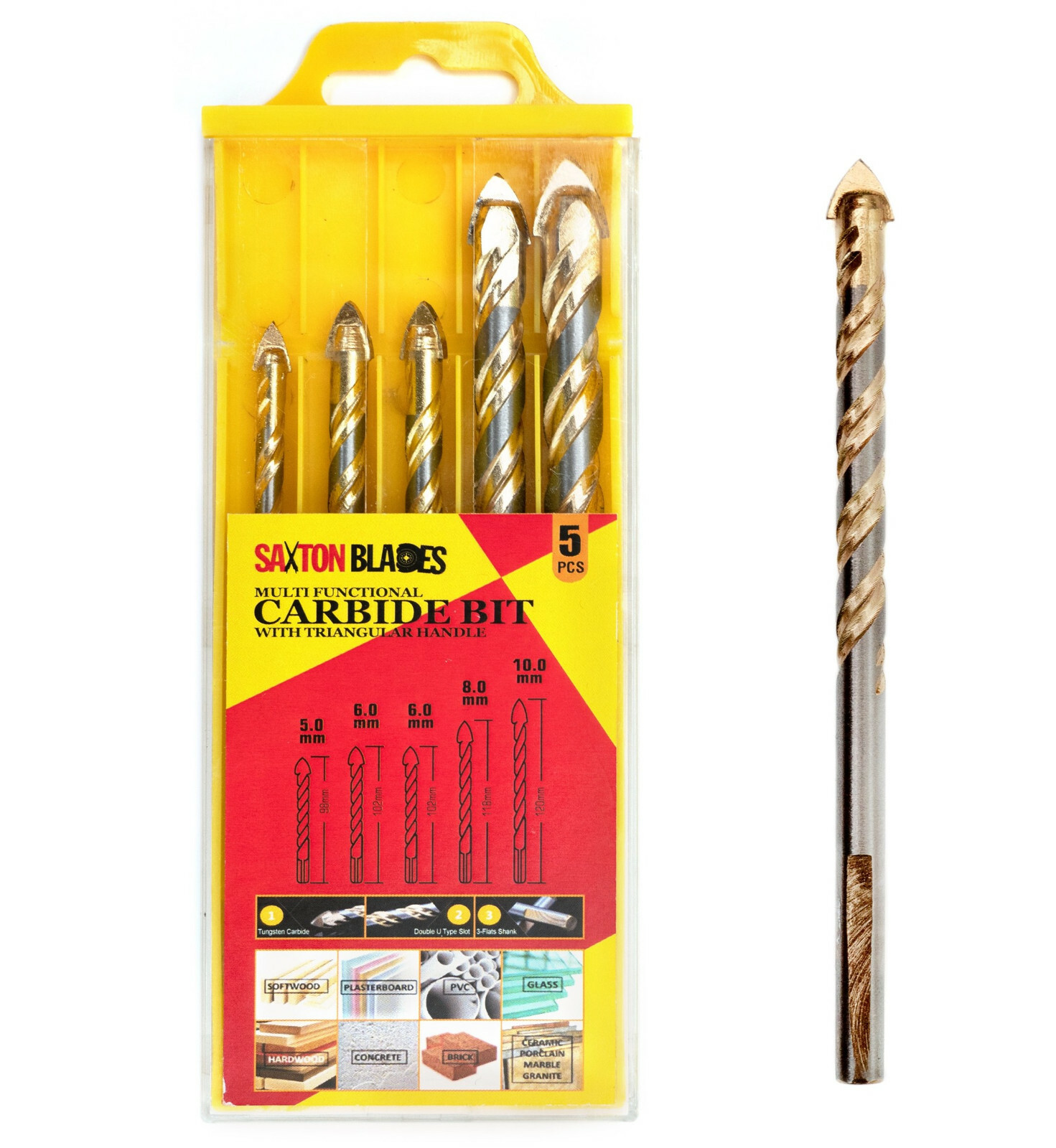 Saxton 5pc Multi-Material Tile Drill Bits Set for Ceramic Porcelain Masonry etc