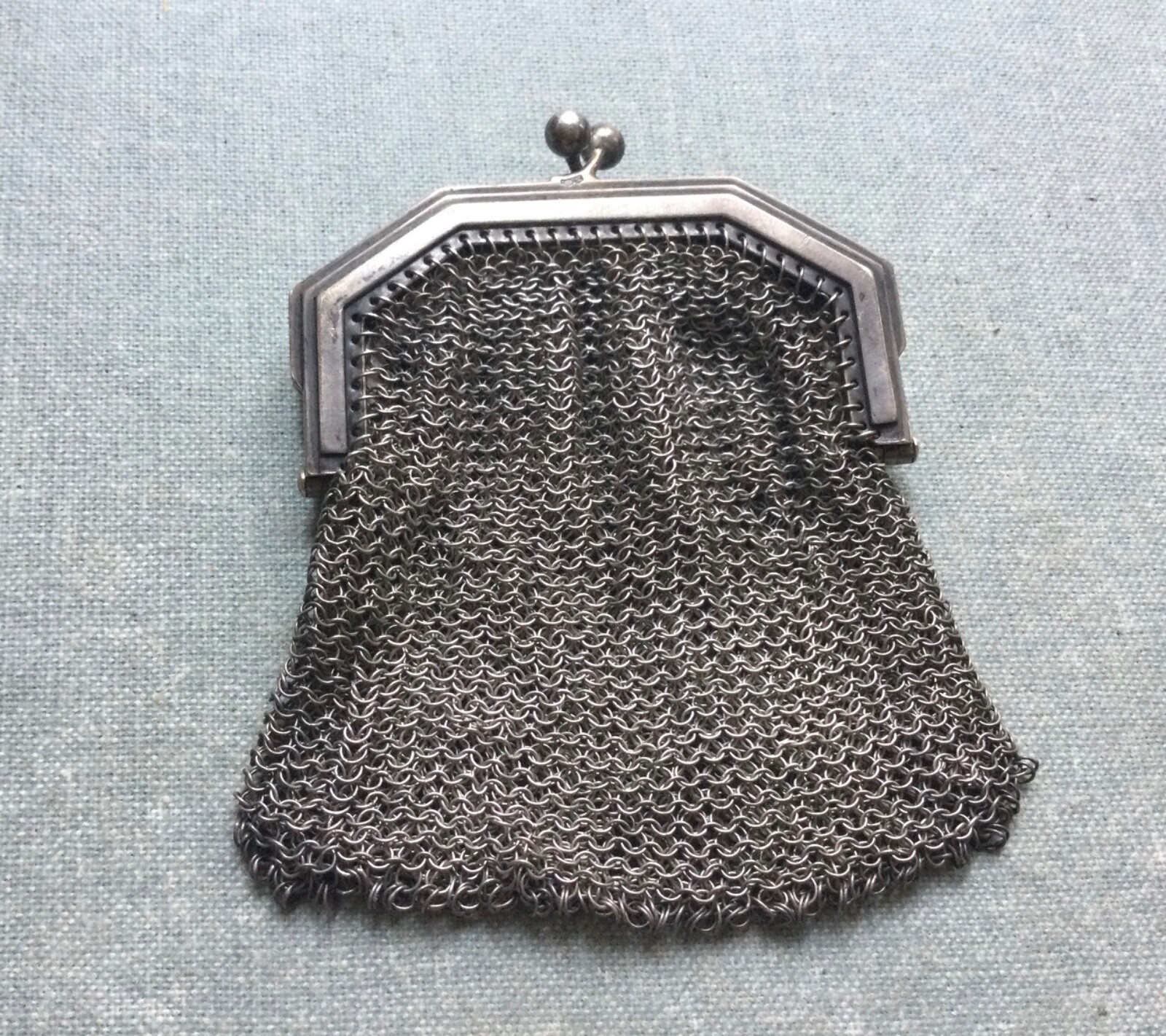 Antique Solid Silver Chainmail 2 Compartment Coin… - image 8