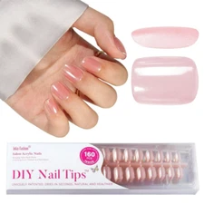 160 Pcs Salon Acrylic Nails DIY Nail Tips 16 Size in Square Pink
