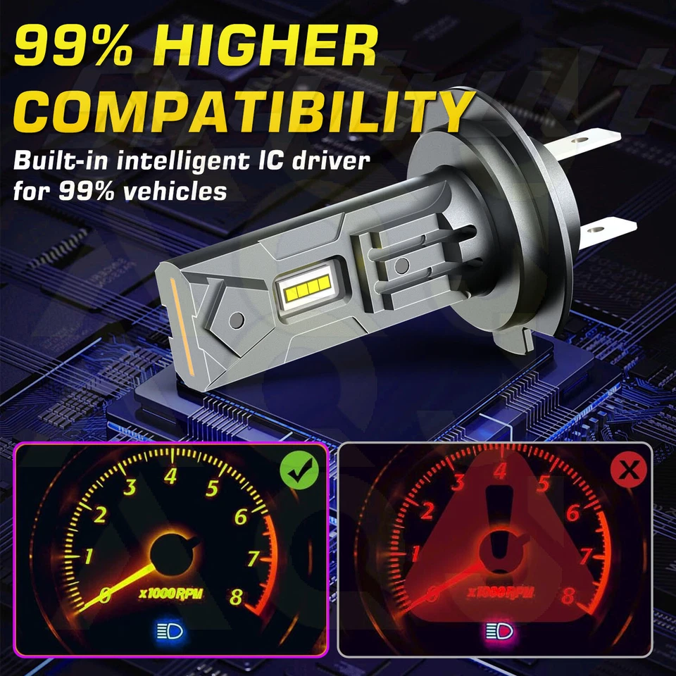 For Mercedes-Benz ML350 2003-2015 H7 LED Headlight High/Low Beam Bulbs Kit 6000K - Image 3 of 4