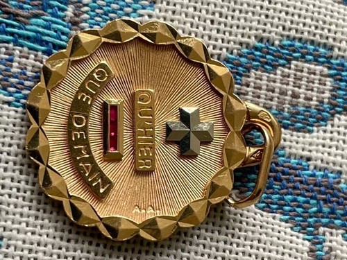 1Ct Baguette Lab-Created Ruby 14k Yellow Gold Finish Border Augis Medal Pendant - Picture 2 of 4