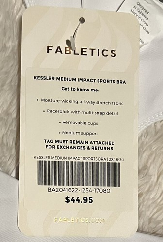Fabletics Kessler White Medium Impact Strappy Women’s Sports Bra, Plus Size 2X - Picture 4 of 6