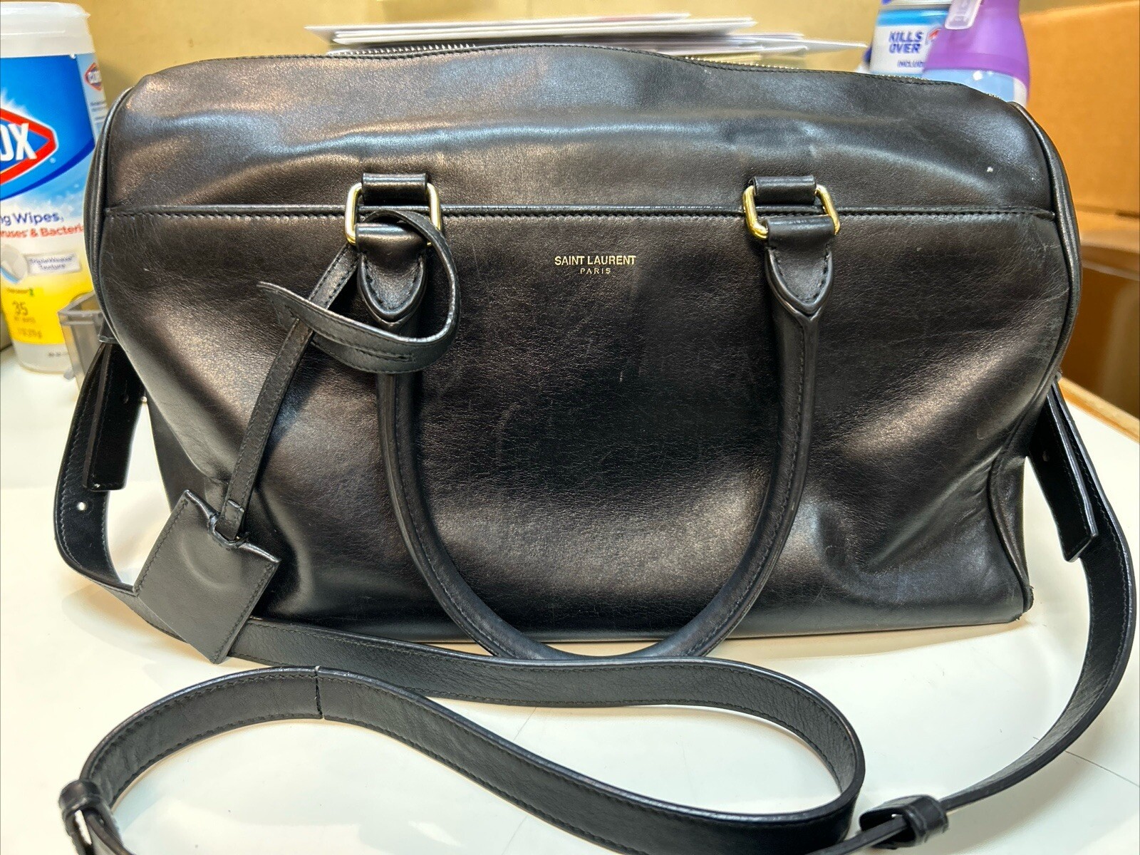 Borsa a tracolla Yves Saint Laurent YSL Duffle 6 Weekender in pelle nera