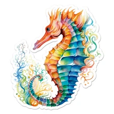 Rainbow Seahorse, Vinyl Decal Sticker, Indoor Outdoor, 3 Sizes, #11721