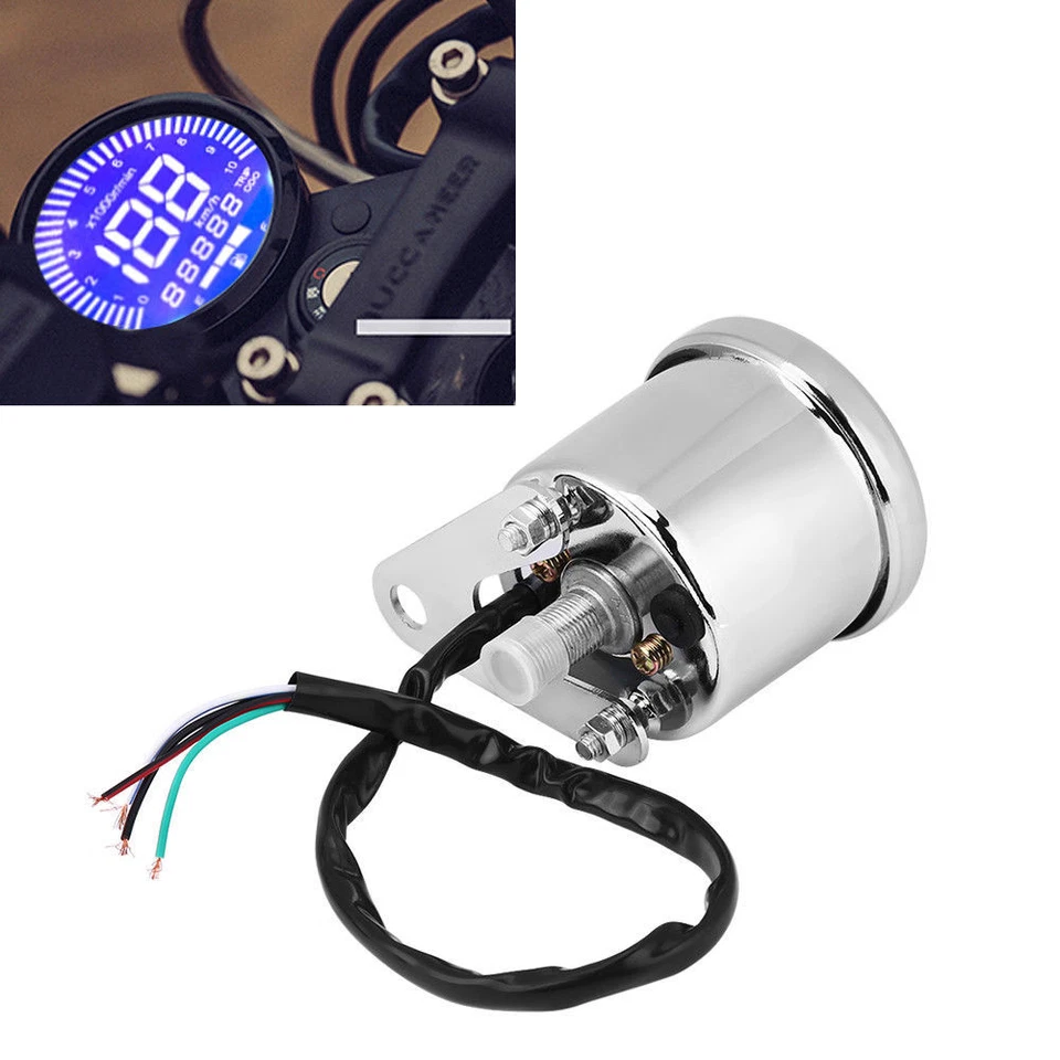 Motorcycle Digital LED LCD Odometer Speedometer Tachometer Fuel Gauge Cafe Racer - Image 4 of 4