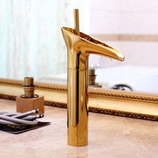 Luxury Gold Waterfall Bathroom Vanity Sink Faucet Single Handle One Hole Tap