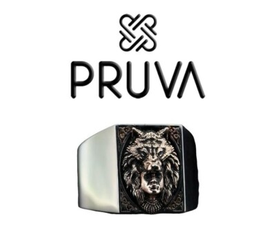 PJ 925K SILVER SIGNET MEN'S RING WOLF TRIBE INDIGENOUS AMERICAN CUSTOM MADE 