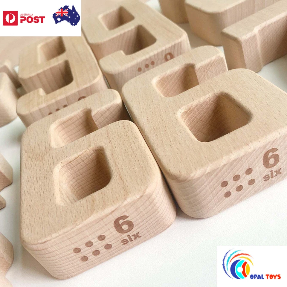 Large Wooden Numbers Puzzle Blocks Math Early Montessori Toy Play Toddler 32 Pcs - Image 2 of 4