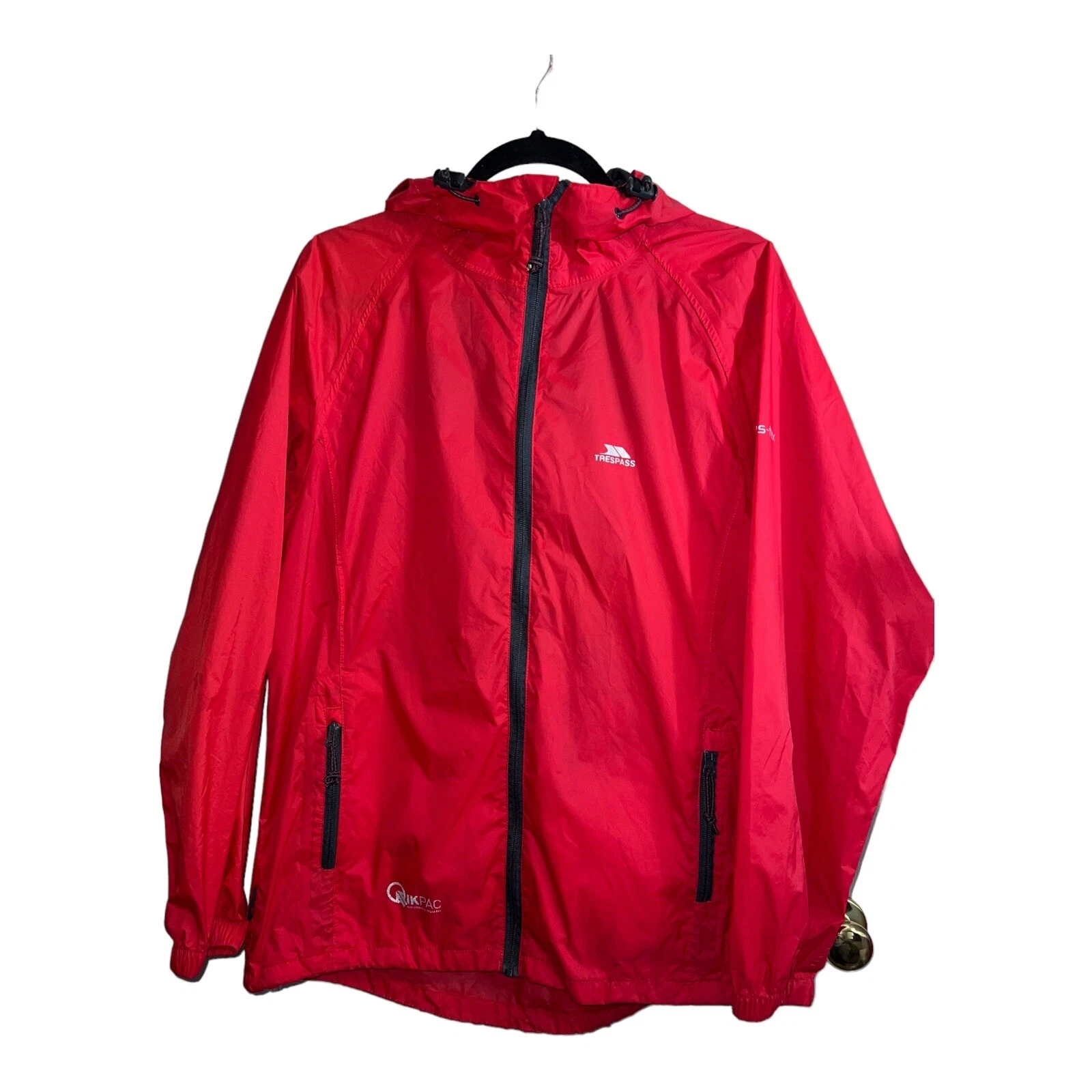 TRESSPASS Qikpac Res-Tex Red Waterproof Windproof Rain Hooded Jacket Size Small