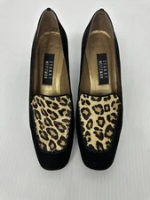 Stuart Weitzman Suede Leopard Calf Hair Block Heel Loafers Shoes Women’s Size 8