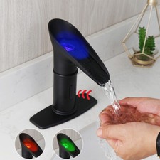 Black Touchless LED Bathroom Basin Mixer Sensor Faucet Waterfall Hands Free Taps