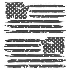 Set of 2 Dark Grey Distressed Tattered USA American Flag Decal Stickers