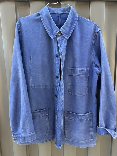 Vintage French VETEMENTS VAUZOU Blue Moleskin Workwear Chore Jacket France - product listing photo