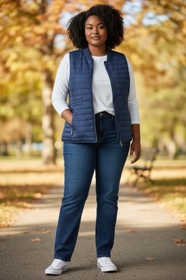 Christopher CJ Banks Blue Quilted Puffer Rib Trim Missy Vest Size 1X Outdoors