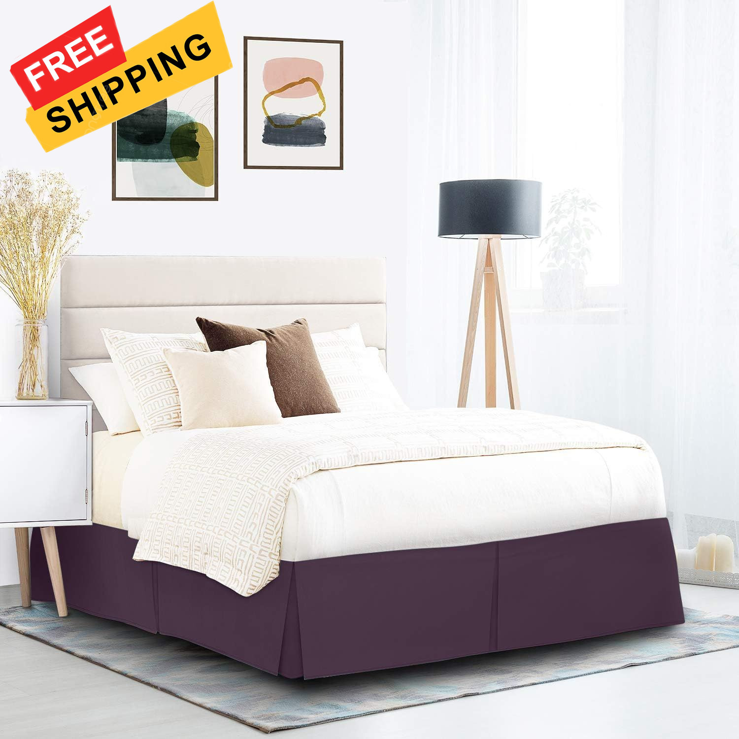 Nestl Dark Purple Bed Skirt King Size - King, 24 - 