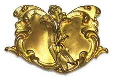 Antique ART NOUVEAU 2 Piece BELT BUCKLE Gold Wash Brass with IRIS design