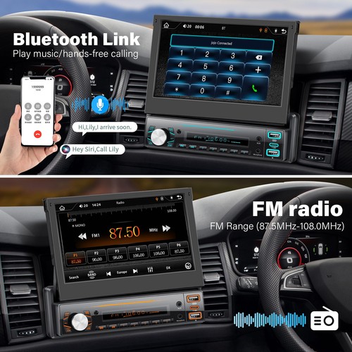 Single Din Car Radio with Carplay & Android Auto,7 Inch Manual Flip Out Scree... - Bild 5 von 7