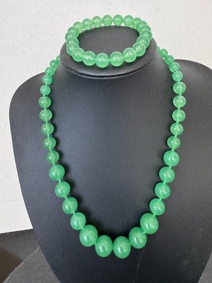 JADE Verlauf Kette 8-14mm  Magnet + Armband GRÜN   x einzeln geknotet SET