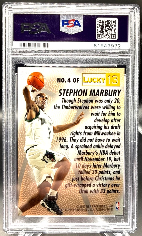 Tarjeta de novato Fleer Lucky 13 1996 - Stephon Marbury PSA - Lucky 13 #4 (RC) (SP) Foto 2 de 2