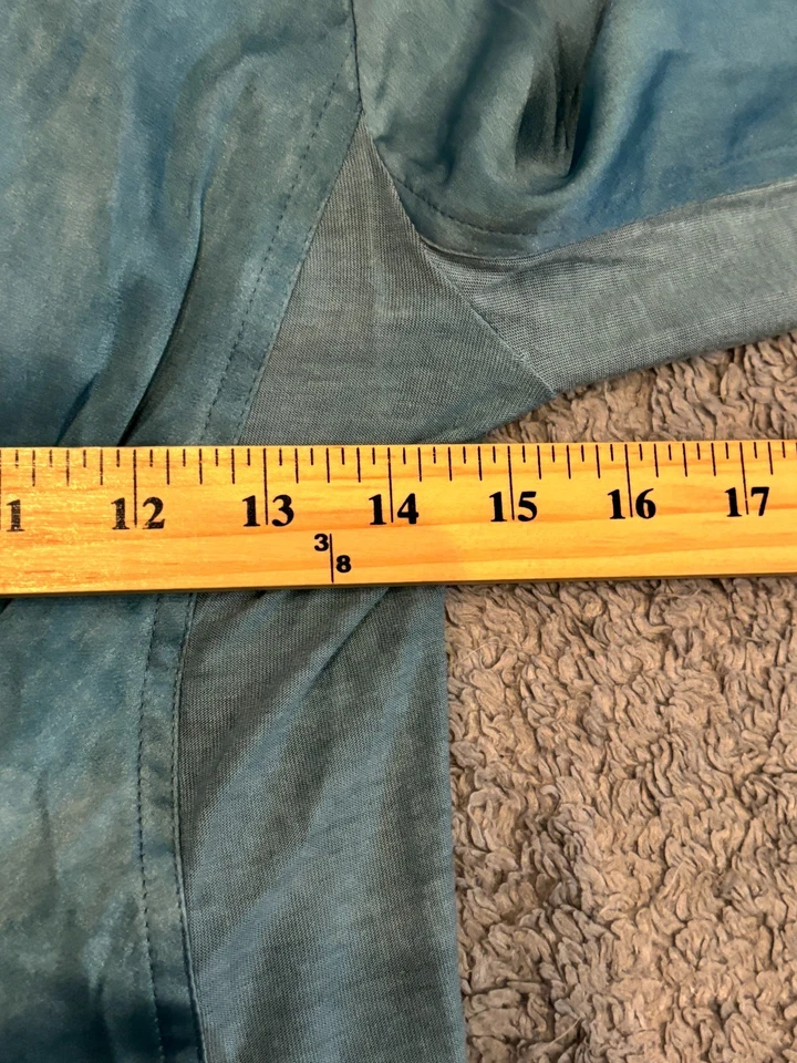 Blusa para mujer Elie Tahari XS verde azulado 93 % seda manga larga carrera informal Foto 3 de 4