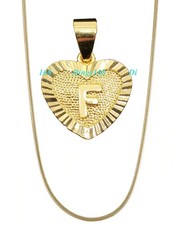 Letter "F" Solid 18K Yellow Gold Filled Tarnish-Resist Heart Pendant Necklace