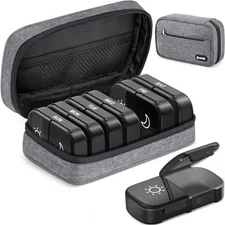 Canvas Bag XL Weekly Pill Organizer 2 Times a Day, Travel Pill Box 7 Day with On