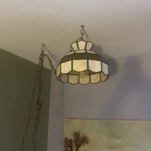 Vintage 1970s Tiffany Style Swag Pendant Hanging Lamp MCM Retro