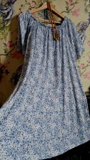 Vintage style white & duck egg blue floral jersey dress size 16 - 18 H&M