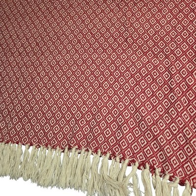St Nicks Choice Throw Blanket Red White Metallic Diamond Weave Fringe