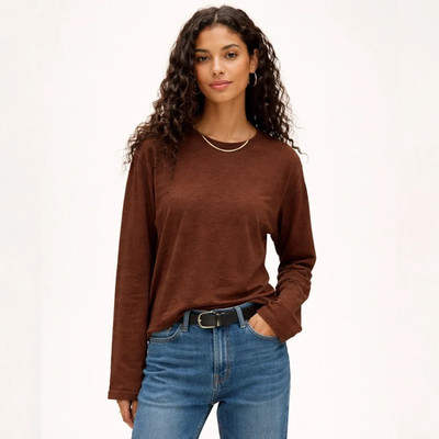 NWT J.Crew Size M New Relaxed Linen Long-sleeve T-shirt Fresh Cacao Brown Top