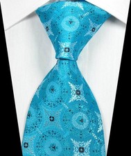 New Classic Floral Blue White Jacquard Woven 100 Silk Men's Tie Necktie