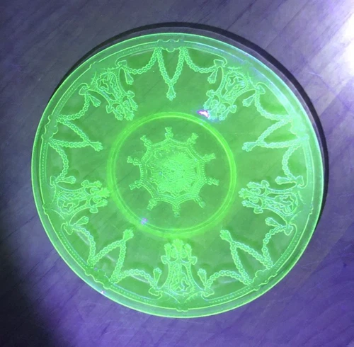 Uranium Glass Cameo Ballerina Plate 6.25" Green Depression Vaseline