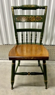 Authentic Signed Hitchcock Forest Green Chair, Maple with Floral