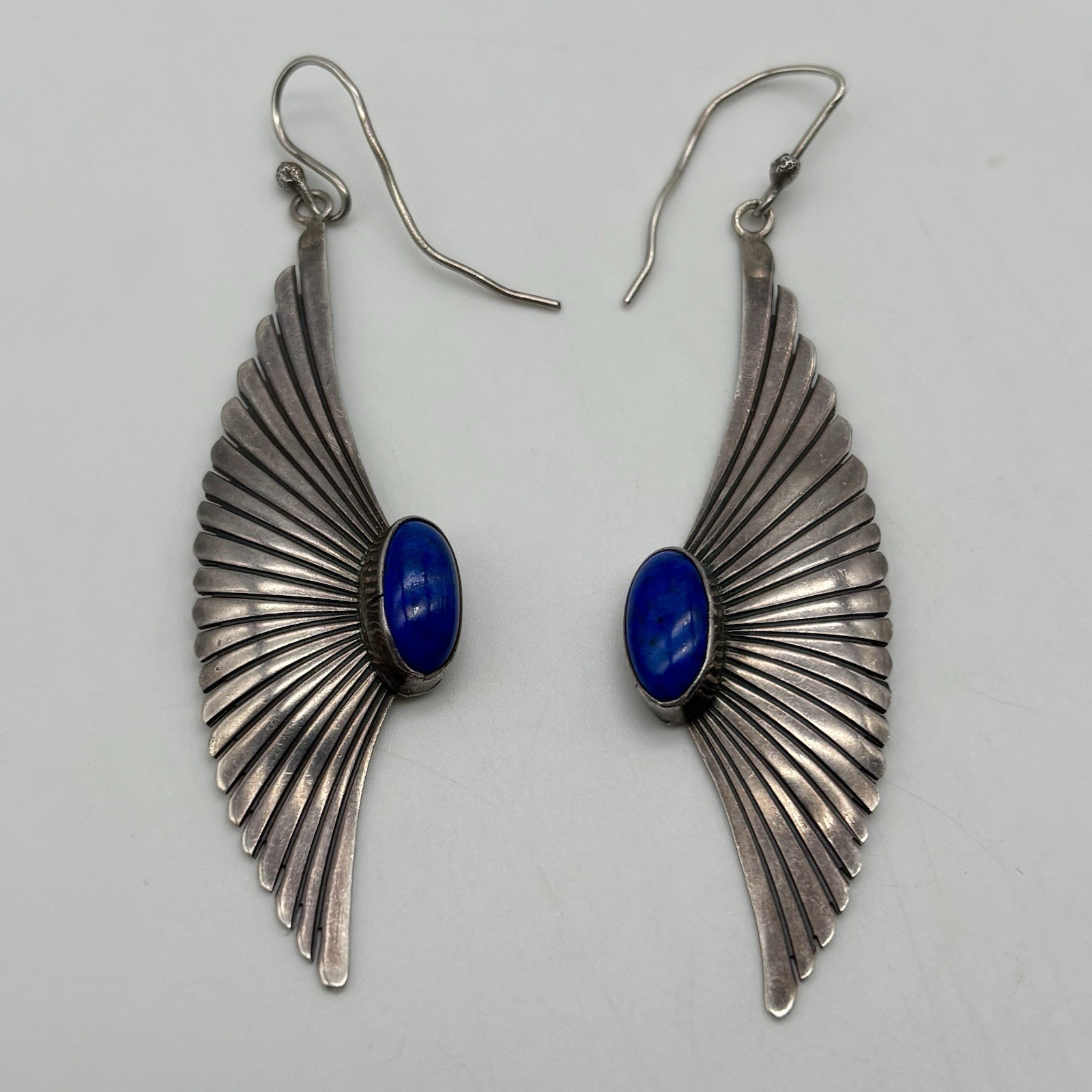 Native American Silver Lapis Lazuli Gemstone Earrings 10G