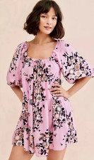 Kinga Csilla Anthropologie Lennon Liberty Pink Floral Babydoll Mini Dress Sz XS