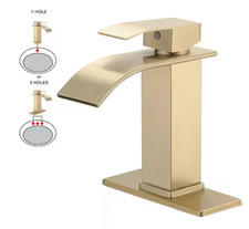 BWE Waterfall Single Handle Single Hole Low-Arc Bathroom Faucet in Brushed Gold