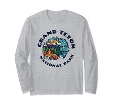 Grand Tetons Bison American Buffalo Head Artistic Abstract Long-Sleeve
