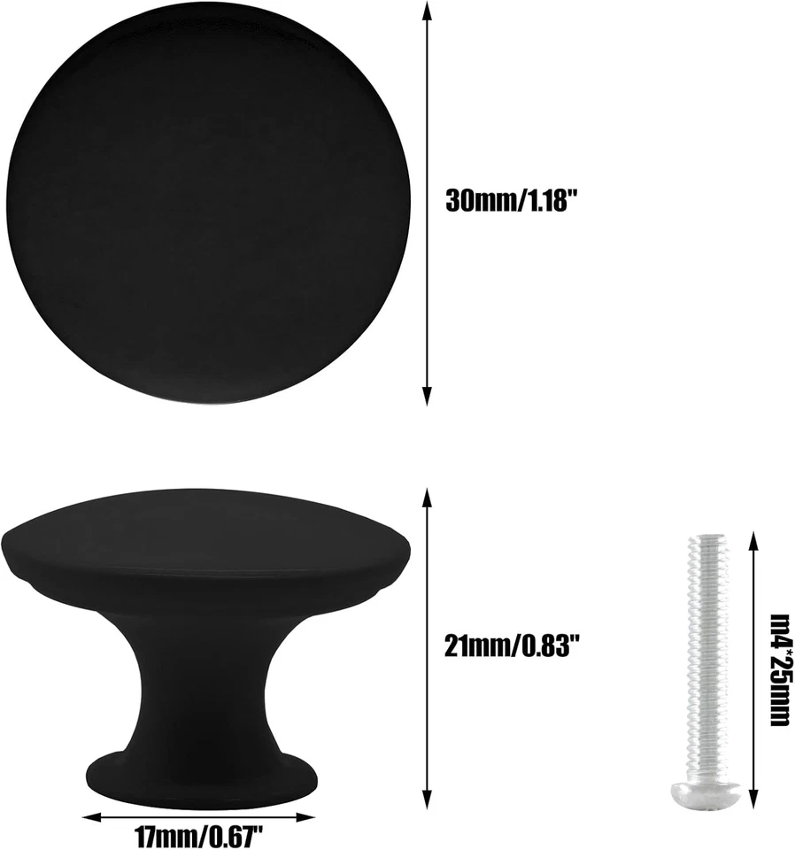 12 piezas perillas redondas de gabinete negras mate de 30 mm tiradores de cajón de metal con tornillos Foto 2 de 4