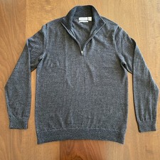 Calvin Klein Men's Merino Wool Quarter-Zip Grey Heathered Sweater Large L Soft
