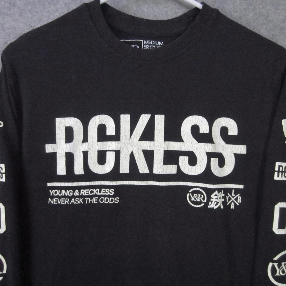 Young & Reckless Shirt Mens Medium Black Long Sleeve Graphic RCKLSS Streetwear - Image 2 of 4
