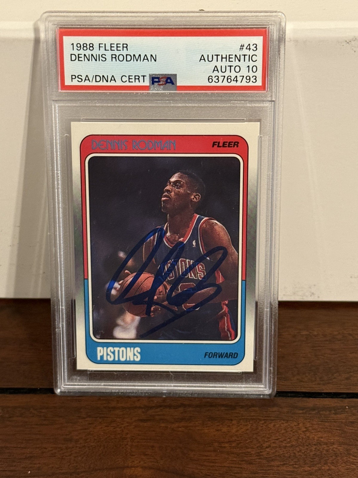 Dennis Rodman SIGNED 1988 Fleer Rookie Card #43 - Rookie, Auto PSA 10 view 2