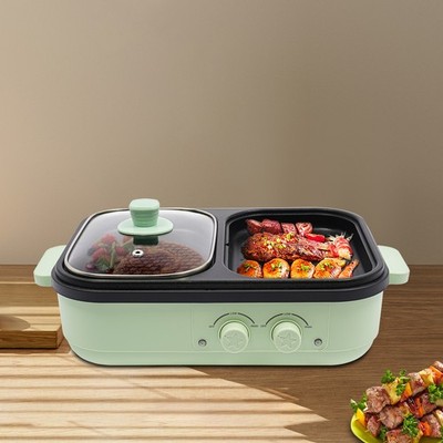 2 in 1 Elektrisch Bratpfanne Antihaftbeschichtet Shabu Topf und Bratpfanne 1300W